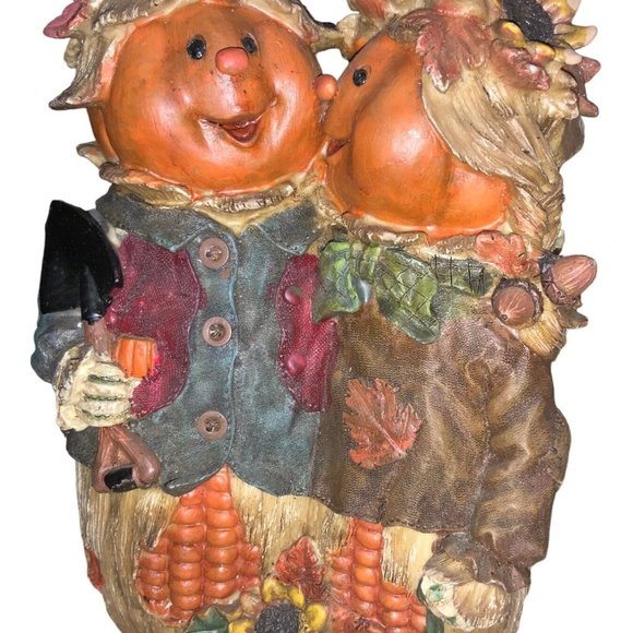 Halloween Corncob Pumpkin Head Couple Centerpiece Table Decoration - Picture 14 of 16